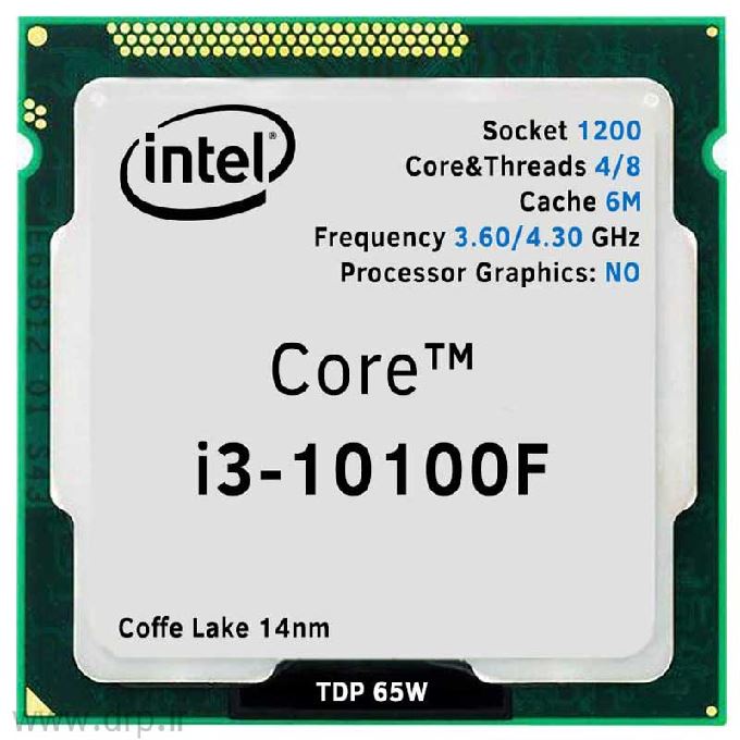 سی پی یو اینتل I3-10100F 3.6GHZ 1200 BOX 6MB